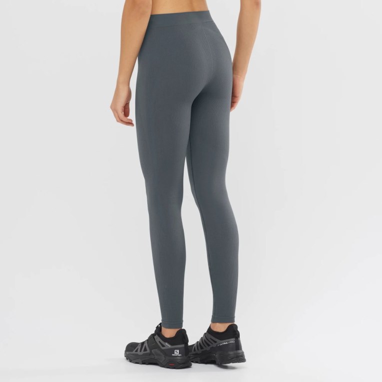 Dark Grey Salomon Essential Seamless Women's Running Tights | IE CP5920